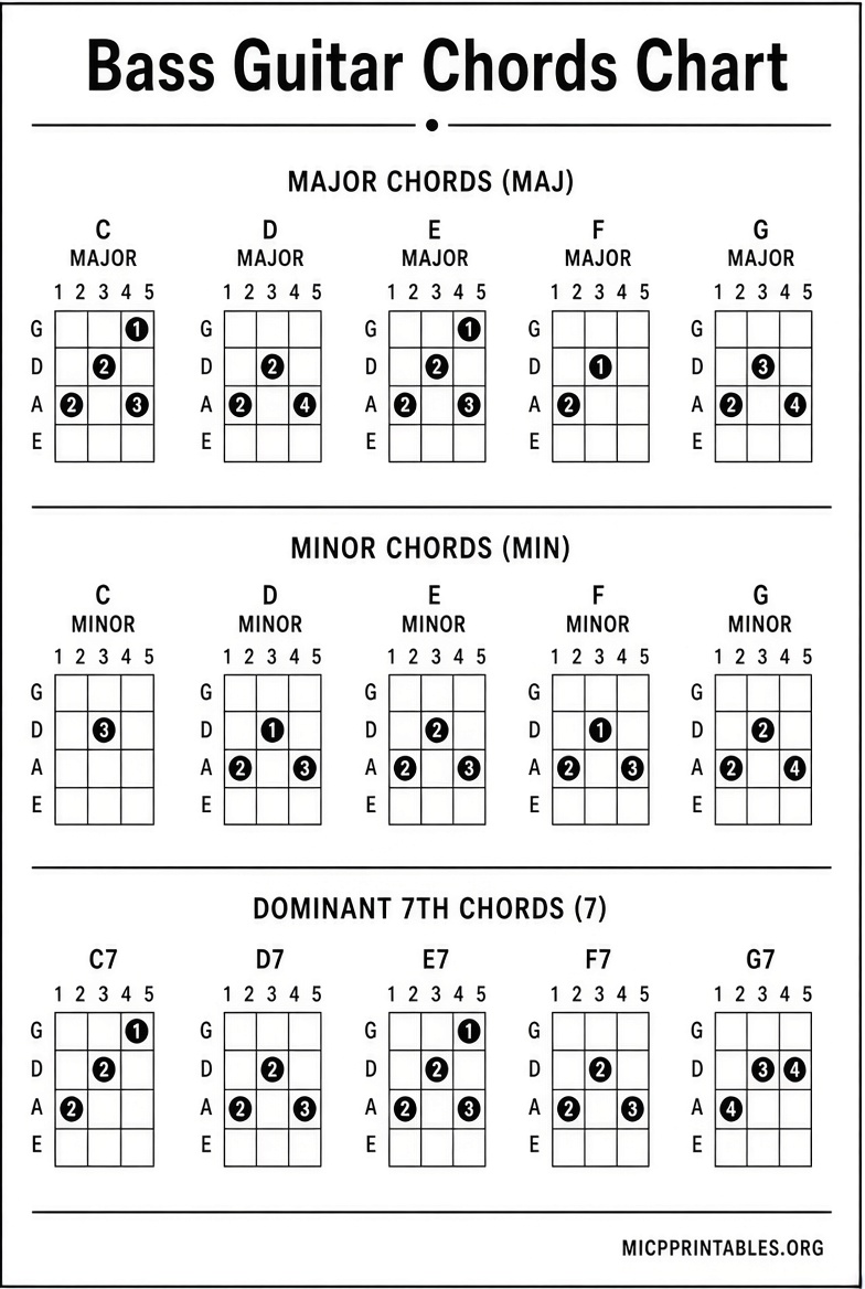 Free Printable Bass Guitar Chords Chart PDF