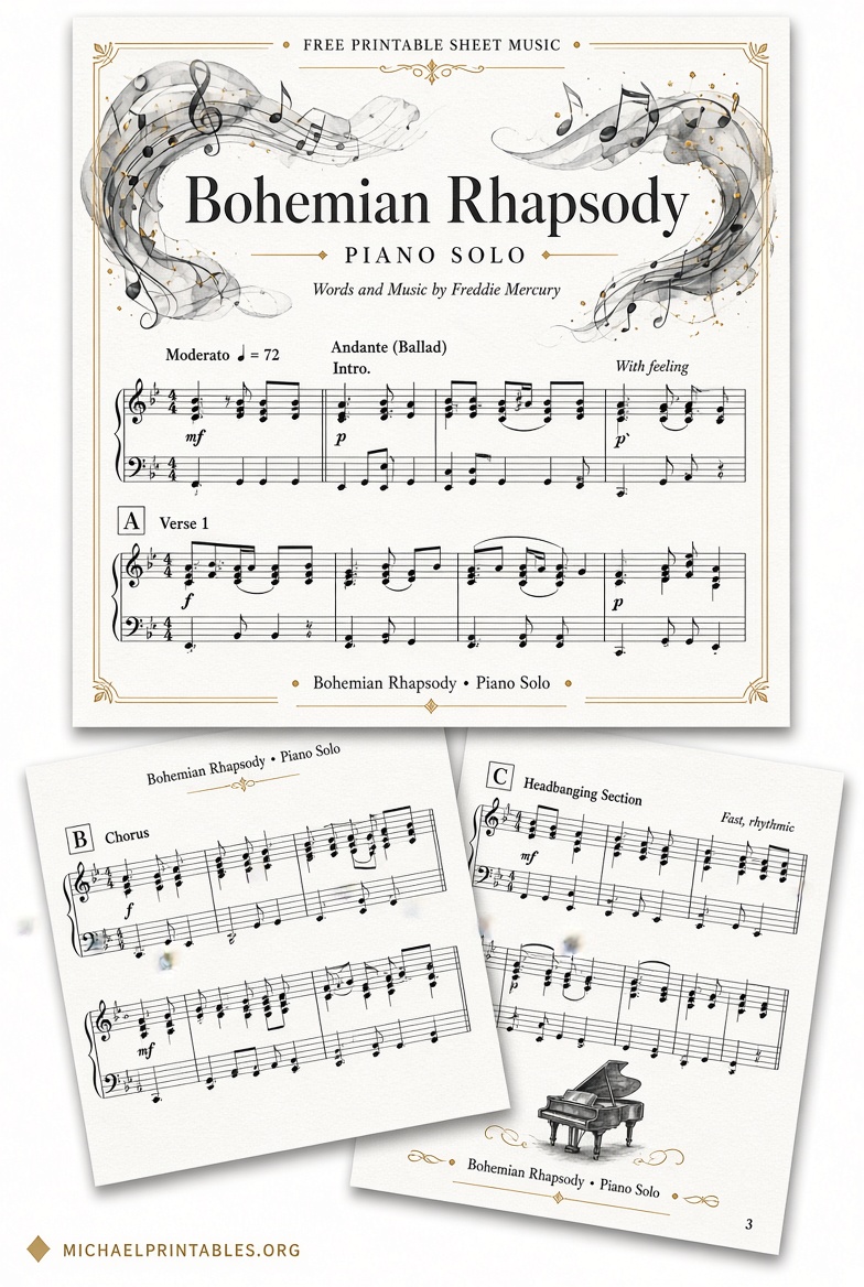 Free Printable Bohemian Rhapsody Piano Sheet Music