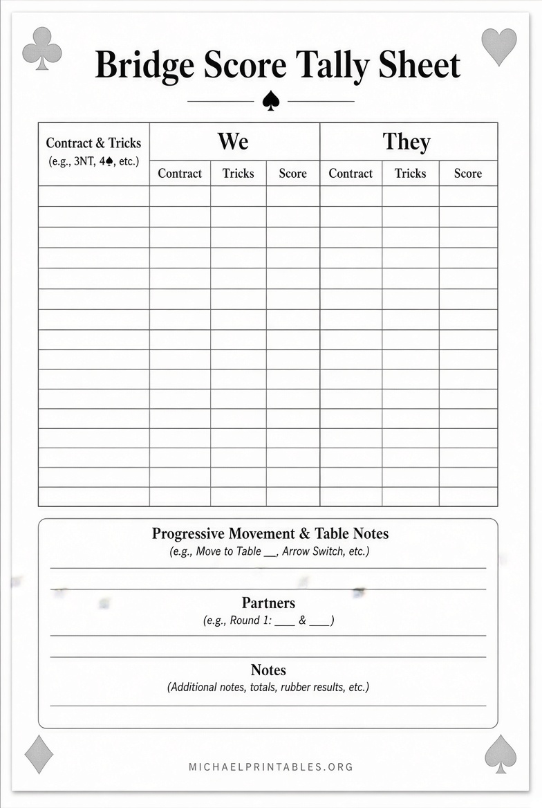 Free Printable Bridge Tally Sheets