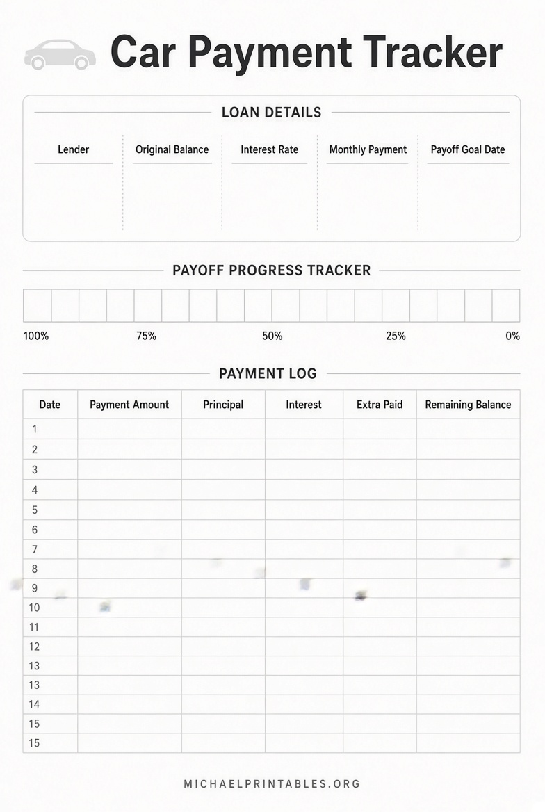 Free Printable Car Payment Tracker PDF