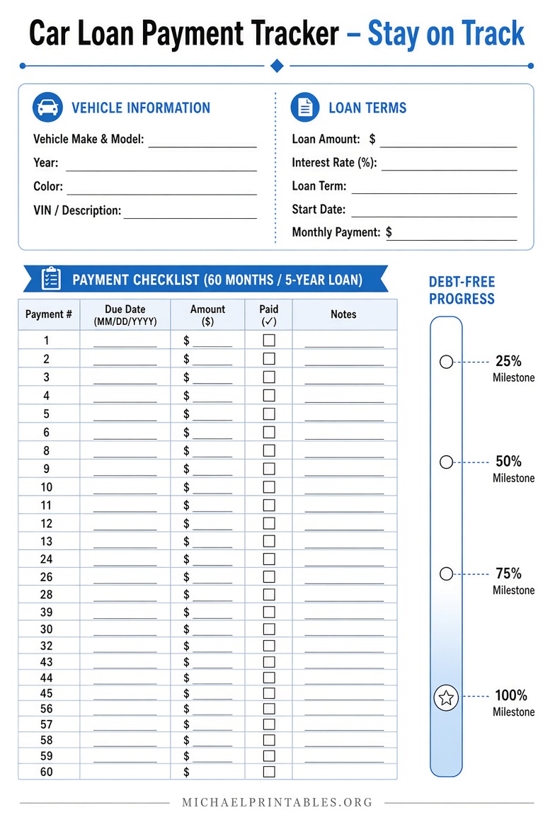 Free Printable Car Payment Tracker PDF