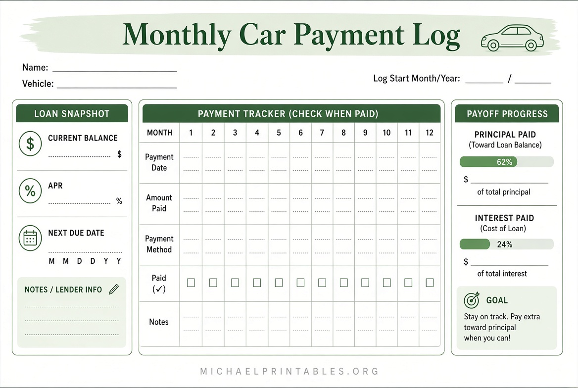 Free Printable Car Payment Tracker PDF