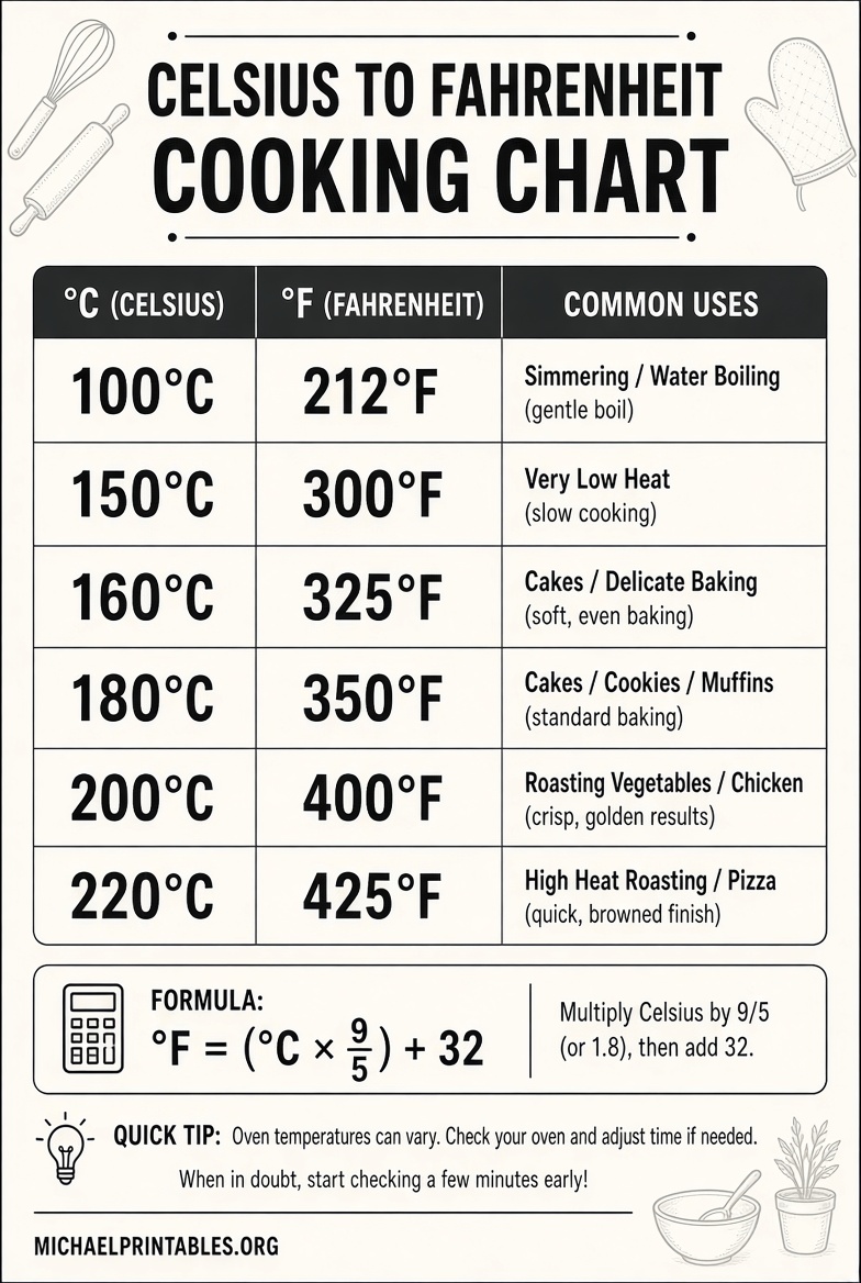 Free Printable Celsius to Fahrenheit Chart PDF
