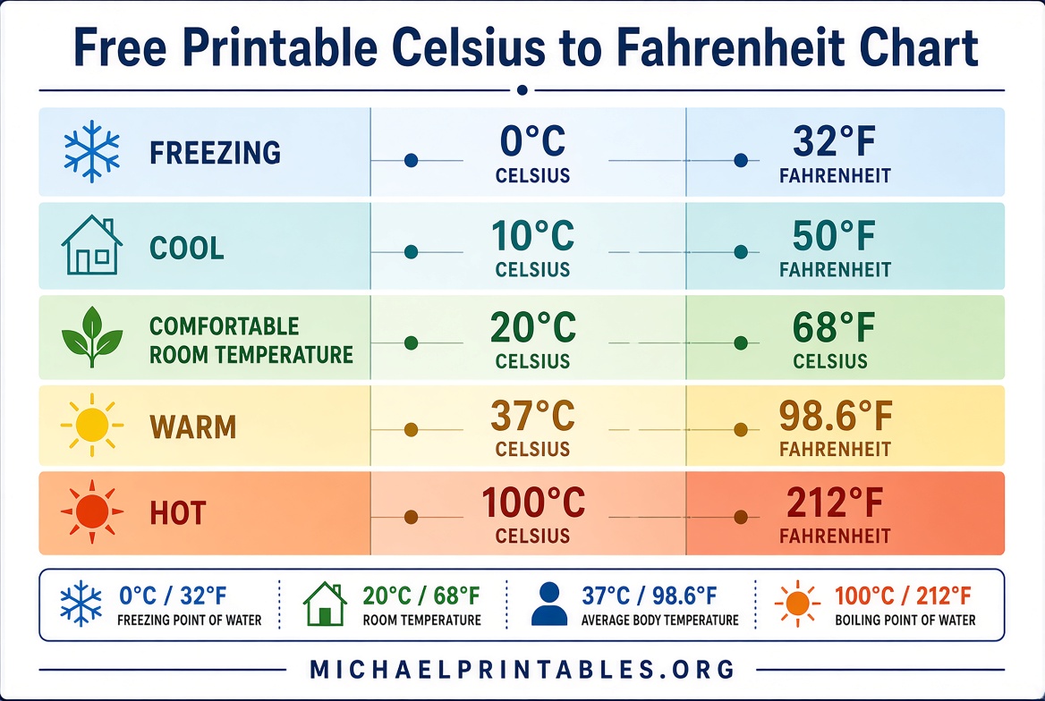 Free Printable Celsius to Fahrenheit Chart PDF