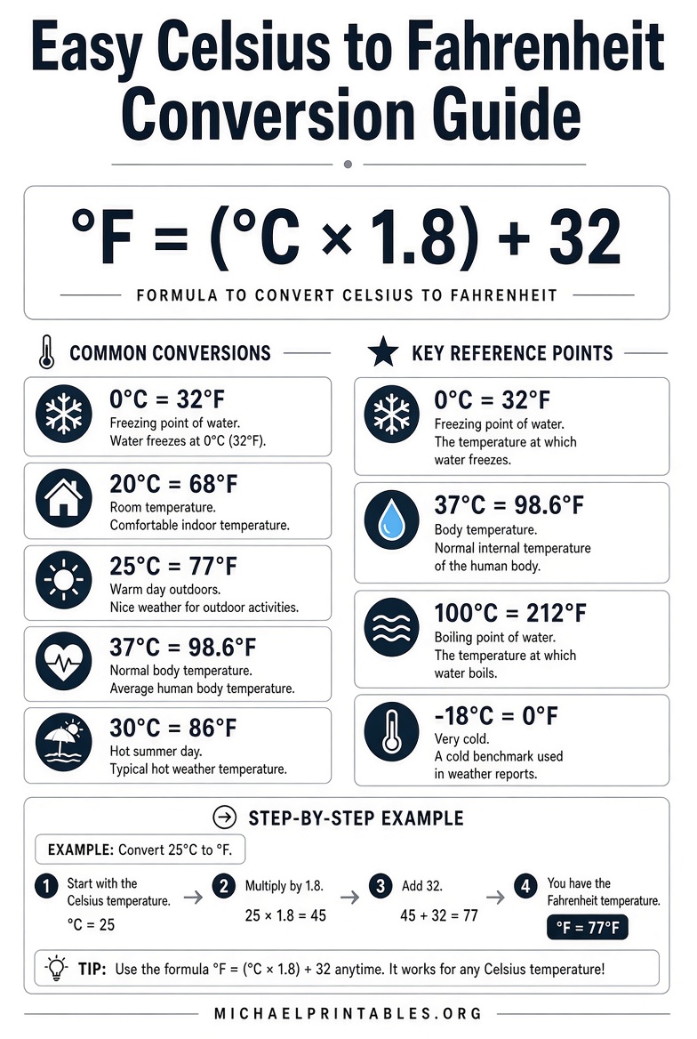 Free Printable Celsius to Fahrenheit Chart PDF