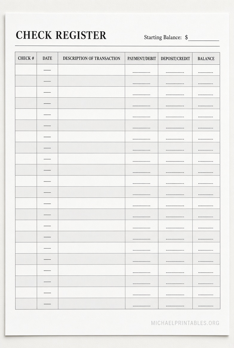 Free Printable Check Register Templates