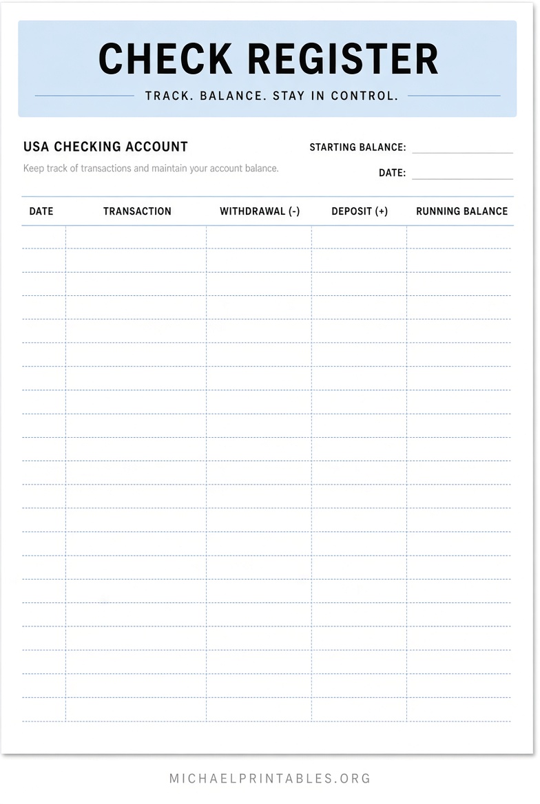 Free Printable Check Register Templates