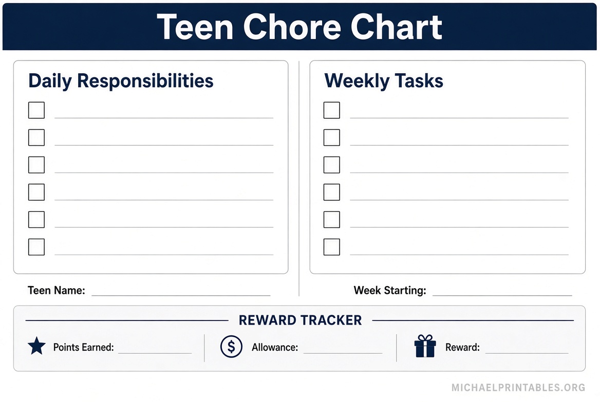 Free Printable Chore Charts for Teens
