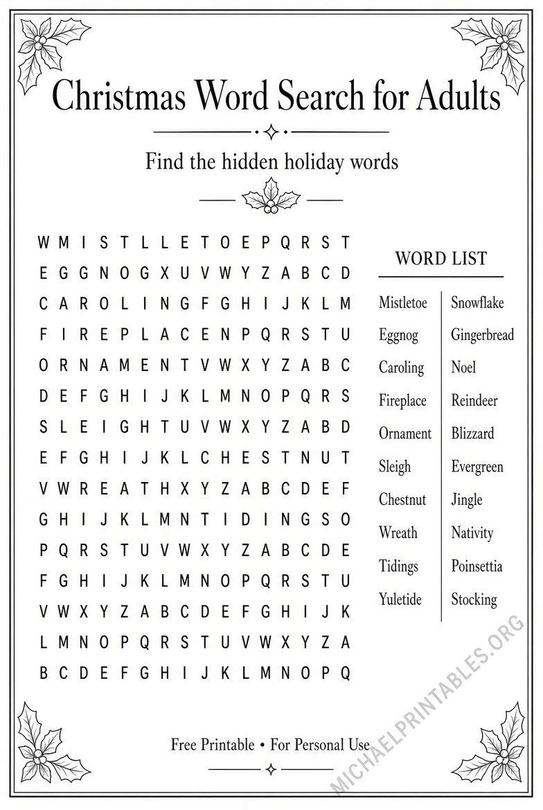 Free Printable Christmas Activity Sheets for Adults