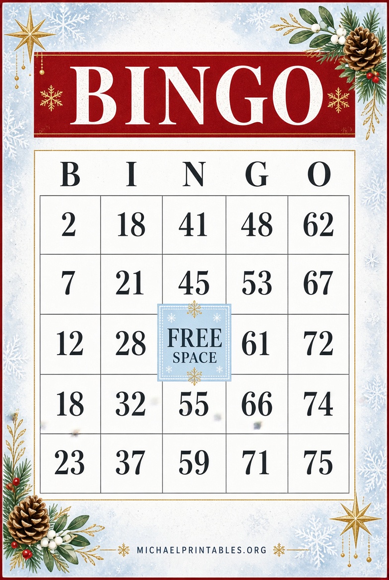 Free Printable Christmas Bingo Cards 1-75