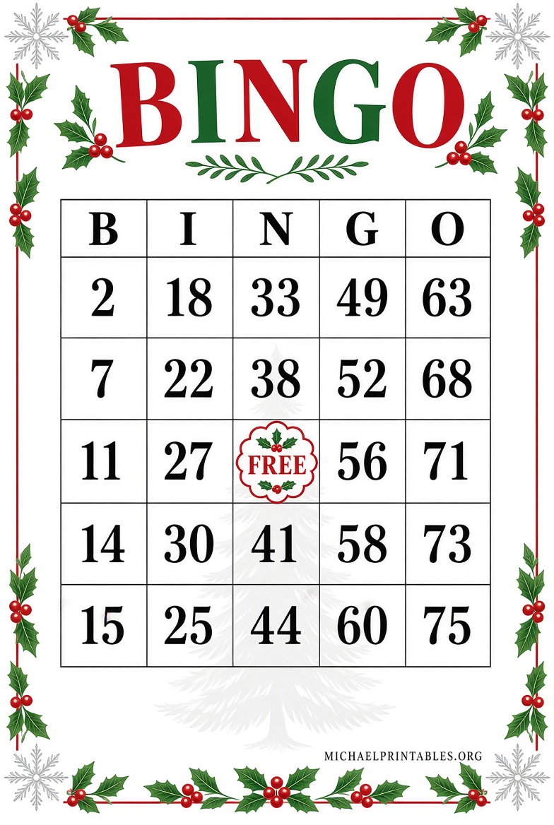 Free Printable Christmas Bingo Cards 1-75