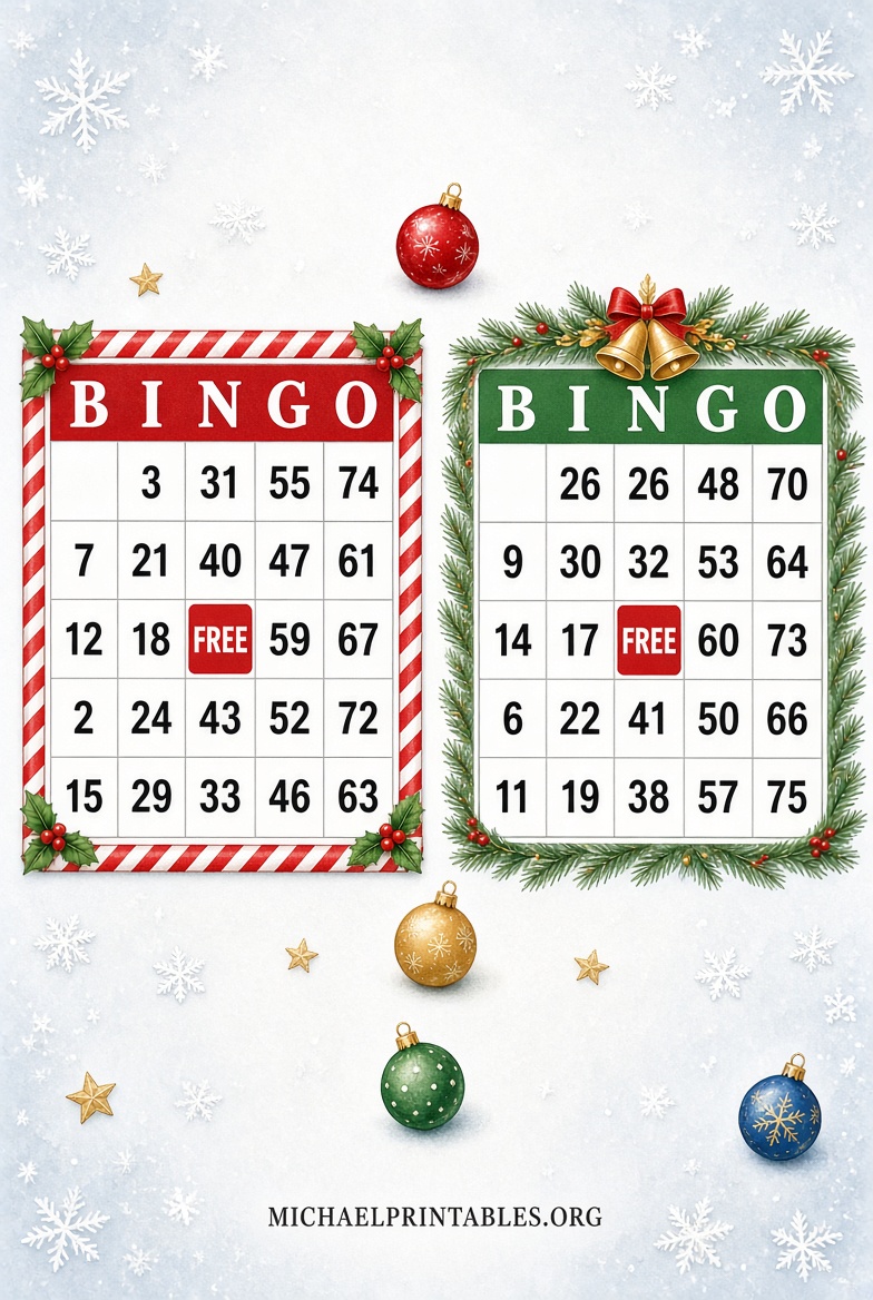 Free Printable Christmas Bingo Cards 1-75