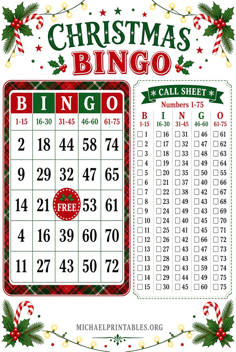 Free Printable Christmas Bingo Cards 1-75