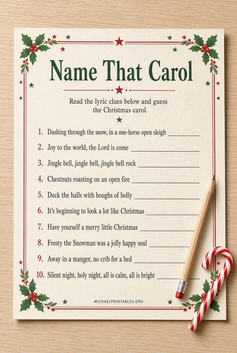 Free Printable Christmas Carol Games (PDF)