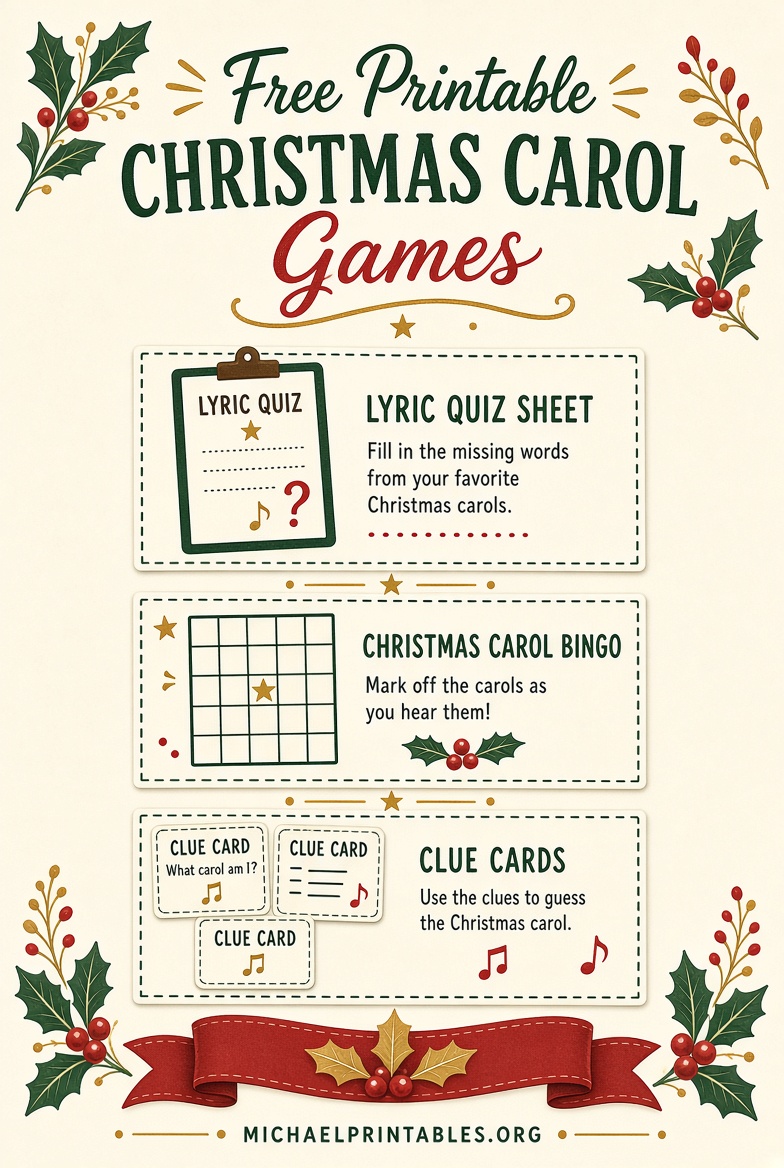 Free Printable Christmas Carol Games (PDF)