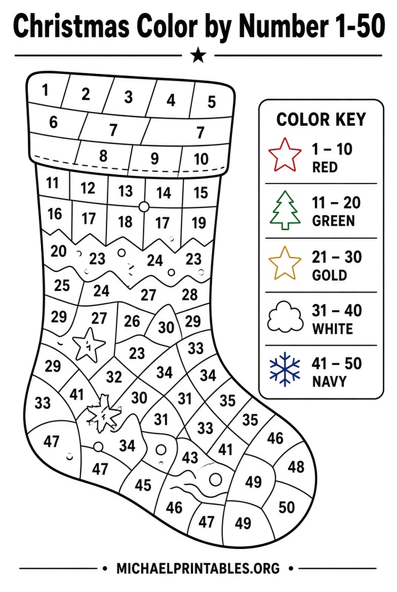 Free Printable Christmas Numbers 1-50 PDFs