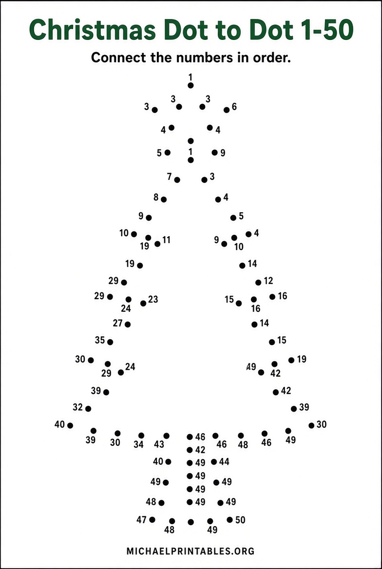 Free Printable Christmas Numbers 1-50 PDFs