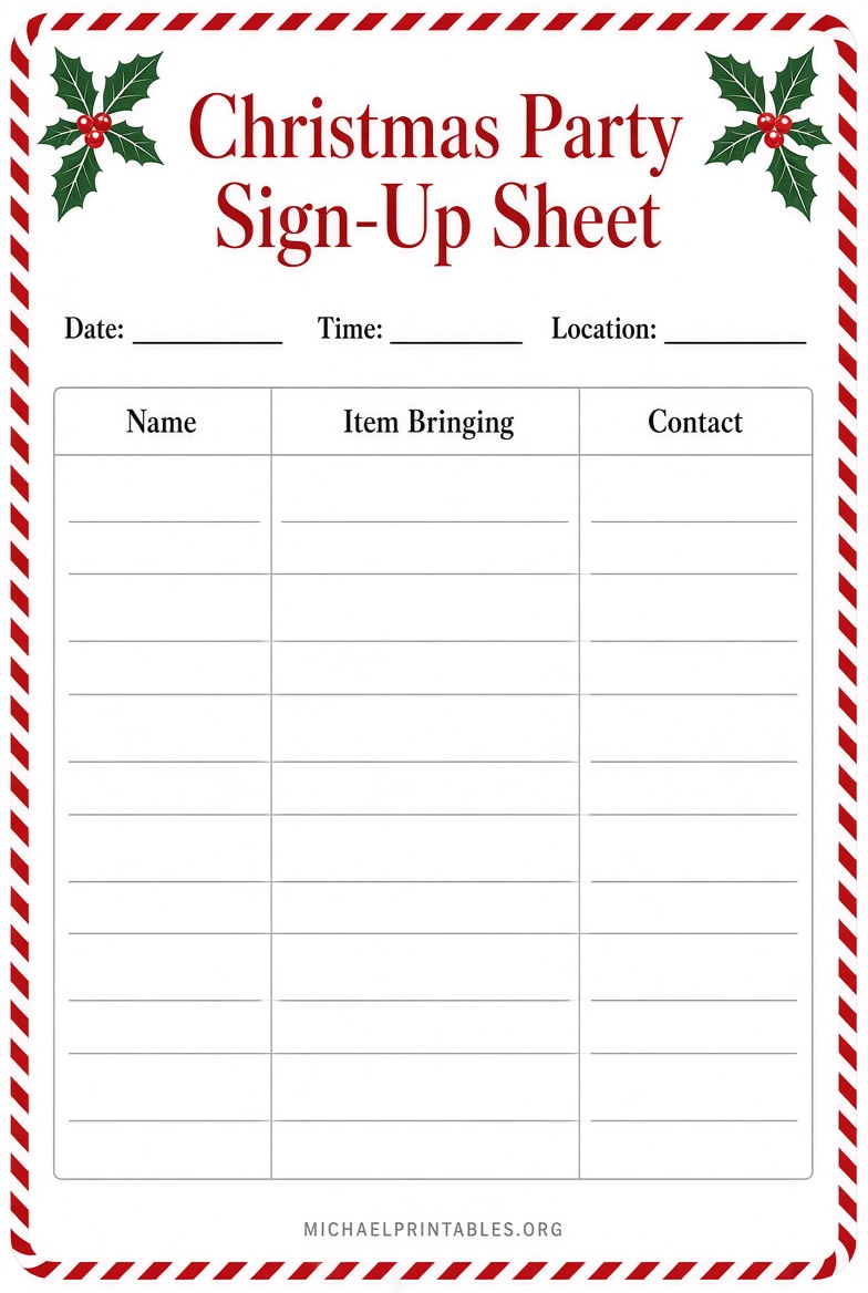 Free Printable Christmas Party Sign Up Sheet