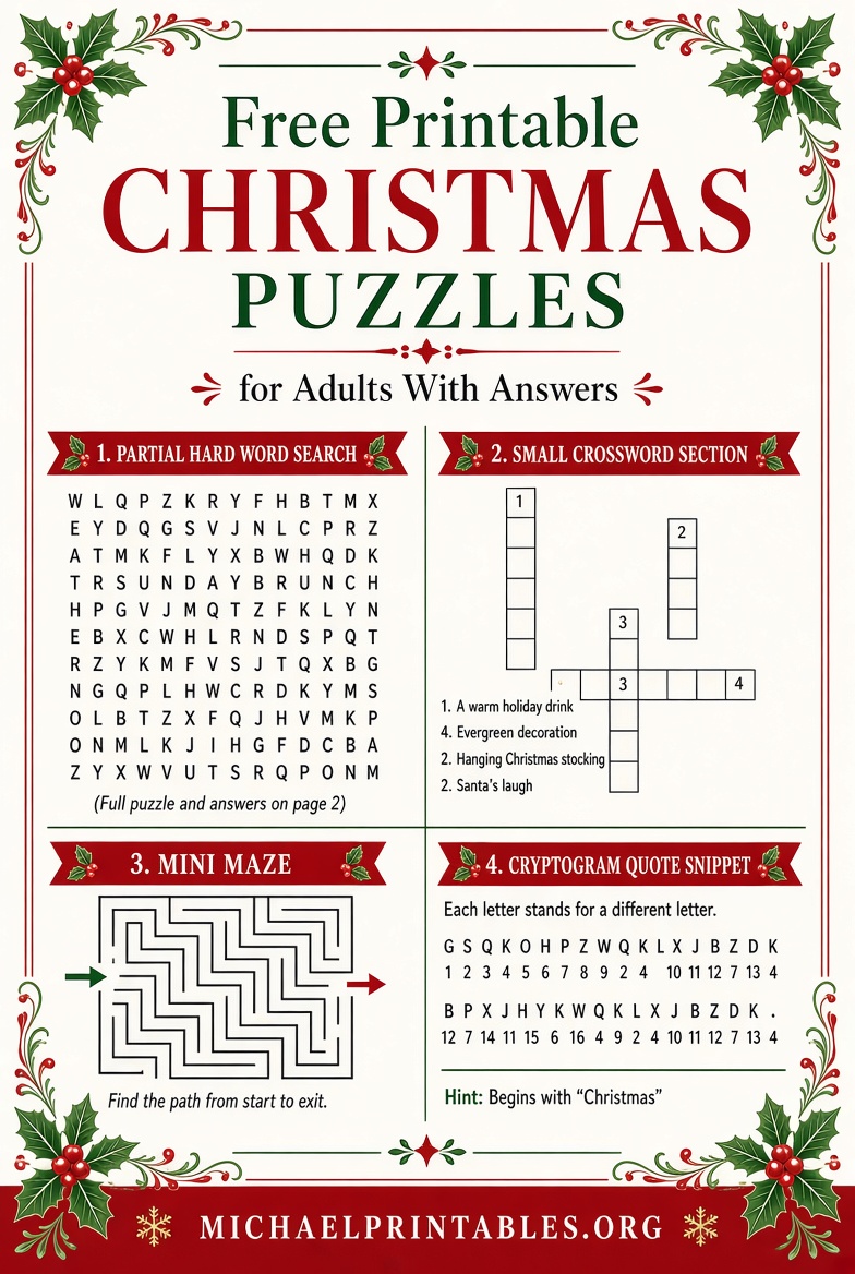 Free Printable Christmas Puzzles for Adults With Answers