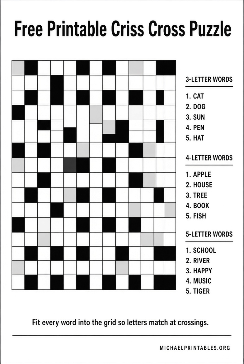 Free Printable Criss Cross Puzzles – Download PDFs