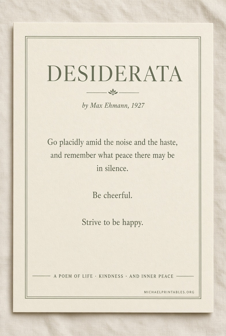 Free Printable Desiderata Poem PDF Download