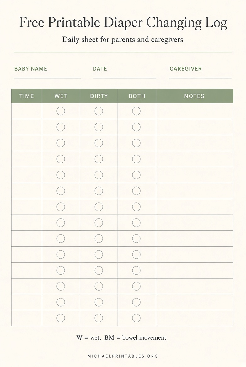Free Printable Diaper Changing Log (PDF)