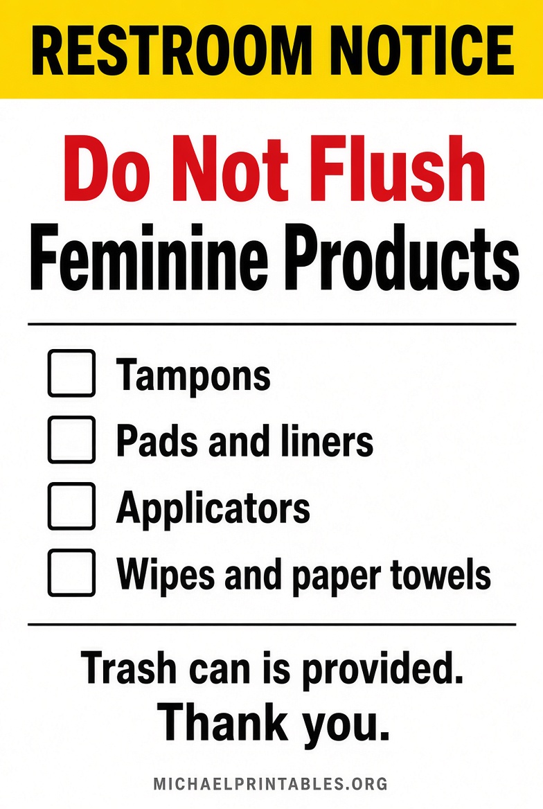 Free Printable Do Not Flush Feminine Products Sign