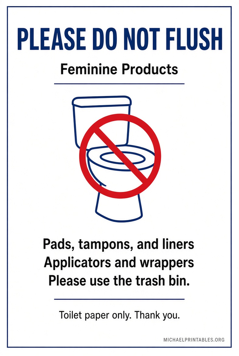 Free Printable Do Not Flush Feminine Products Sign