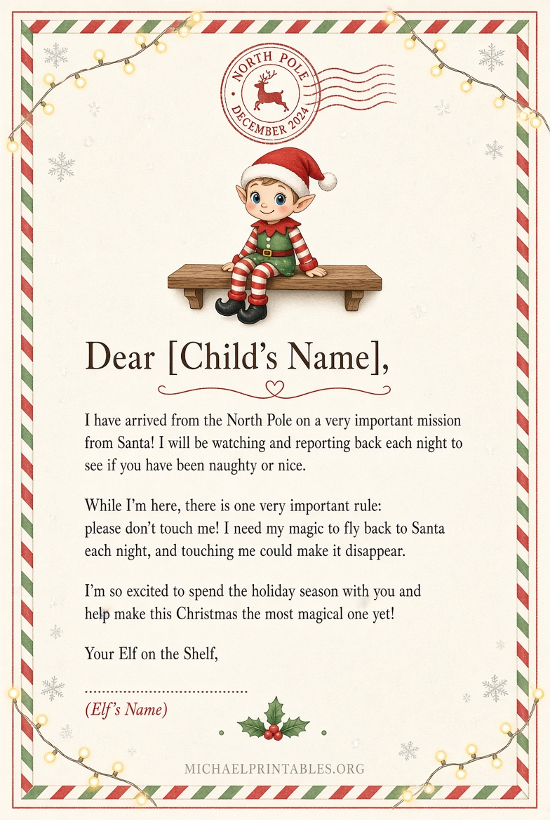 Free Printable Elf on the Shelf Letter Template PDF