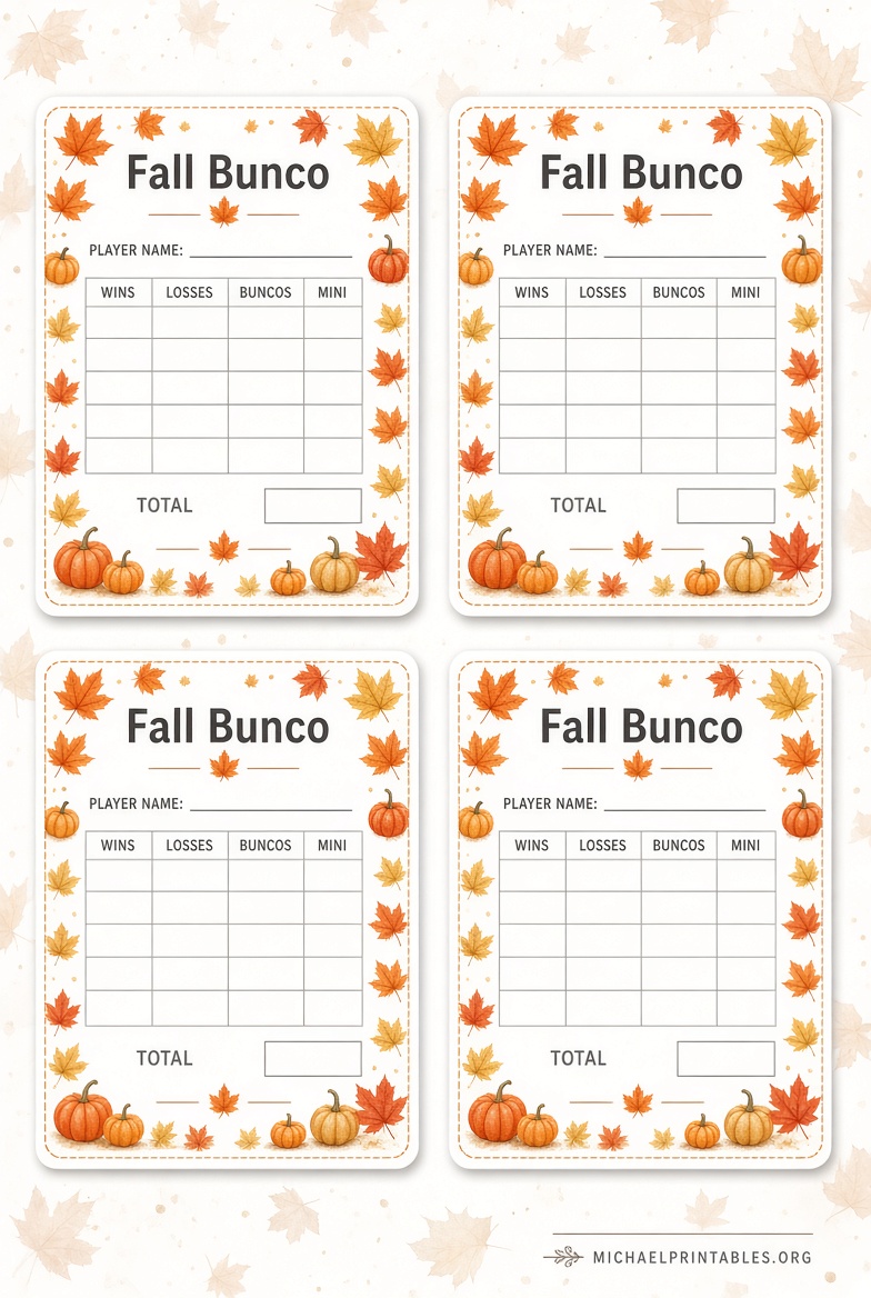 Free Printable Fall Bunco Score Sheets