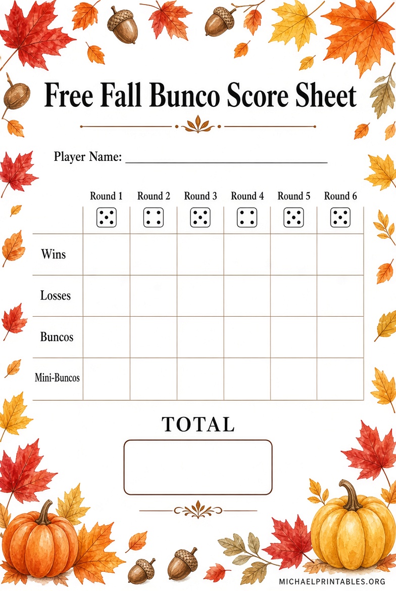 Free Printable Fall Bunco Score Sheets