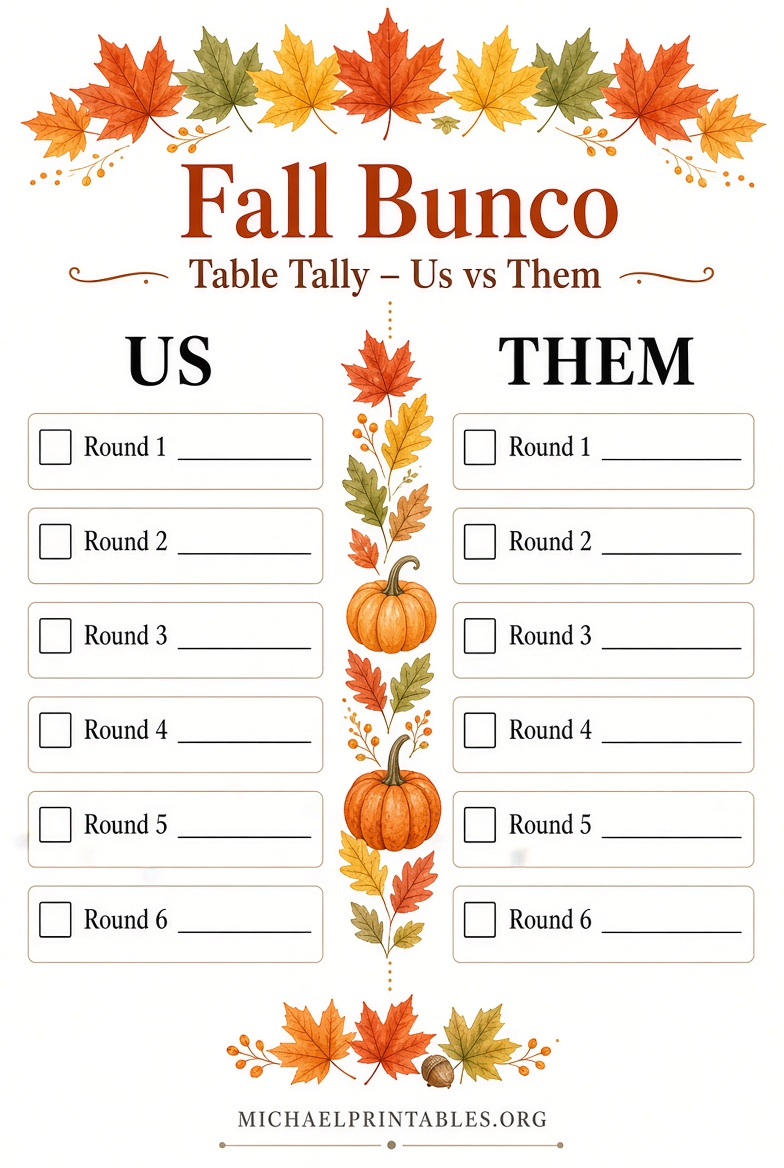 Free Printable Fall Bunco Score Sheets