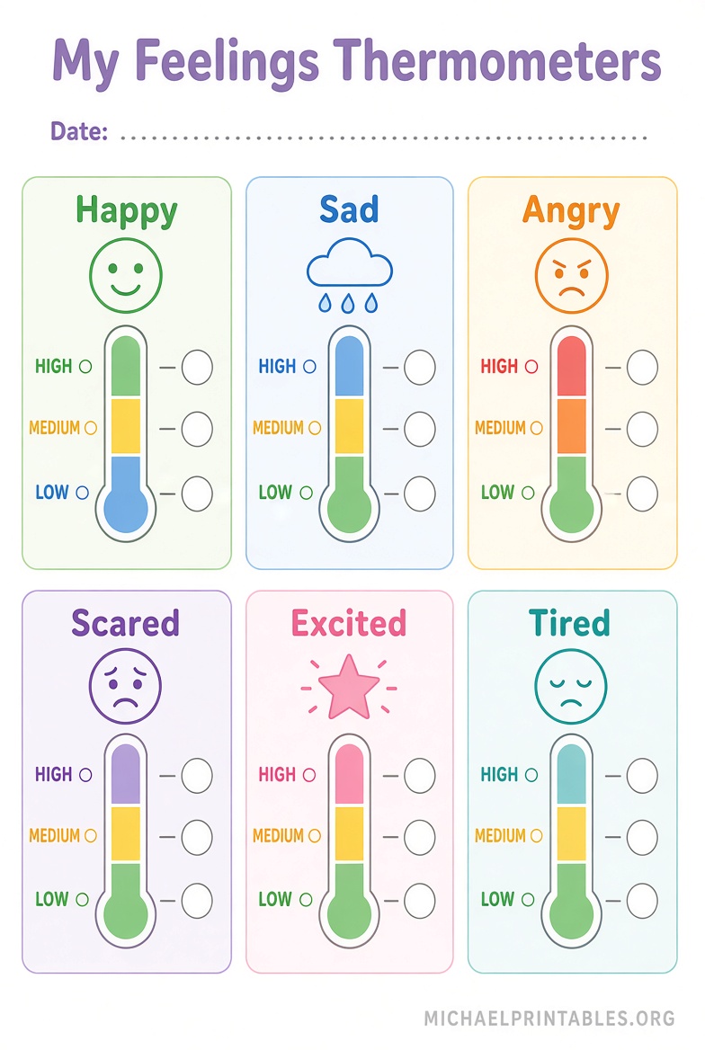 Free Printable Feelings Thermometer PDF for Kids