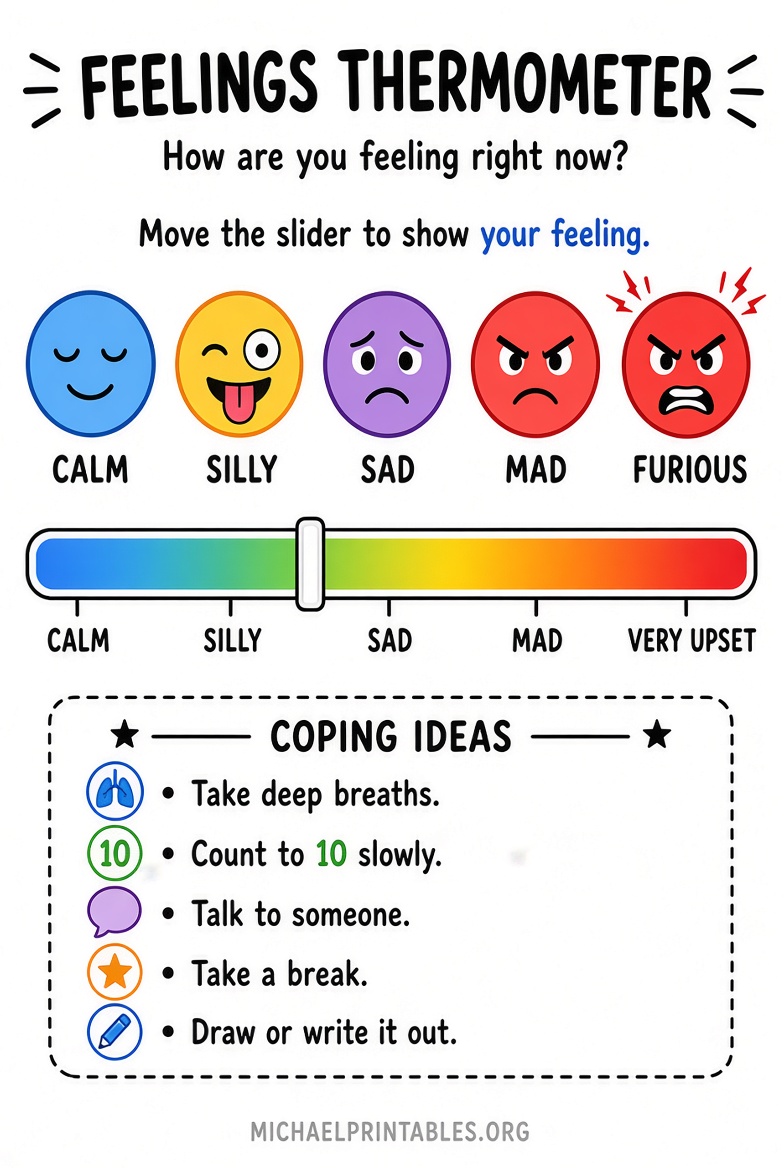Free Printable Feelings Thermometer PDF for Kids