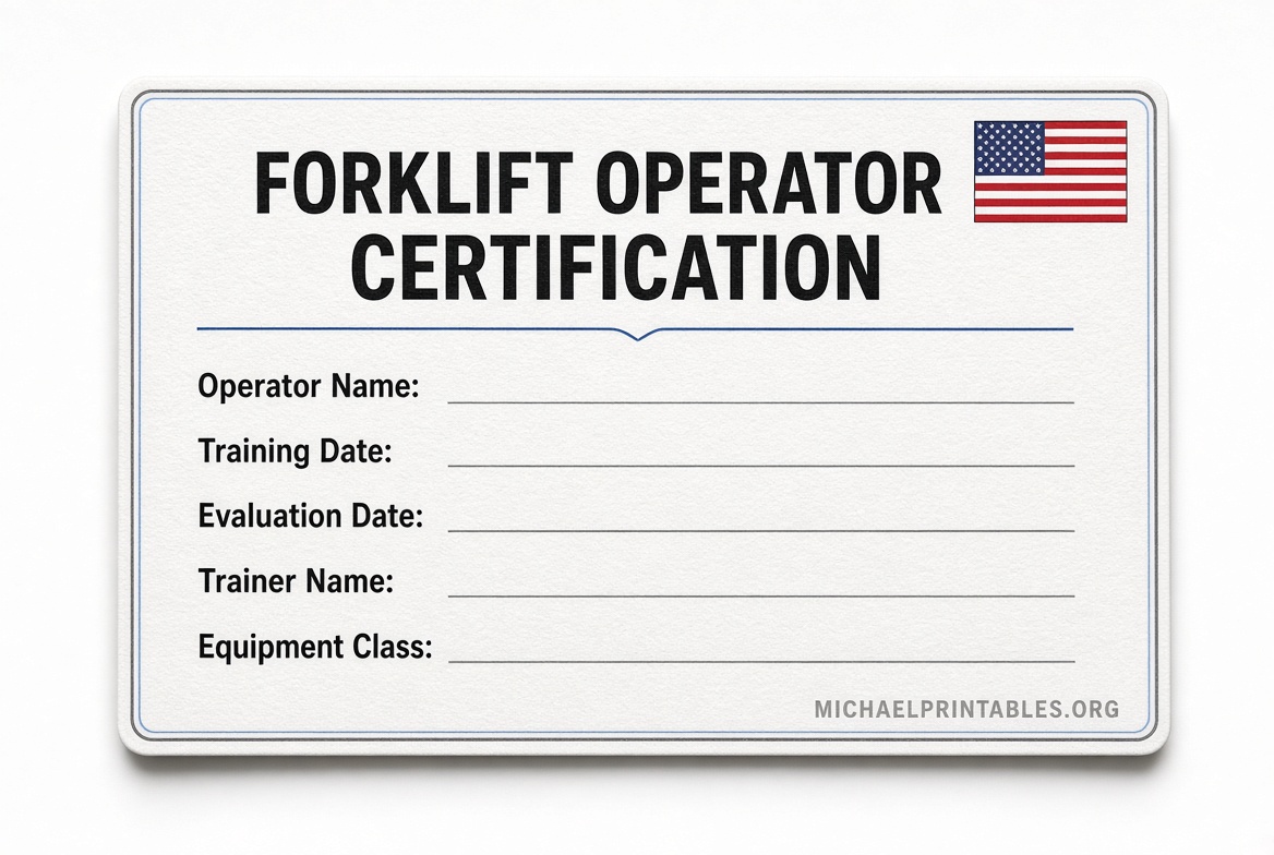 Free Printable Forklift License Template USA Guide