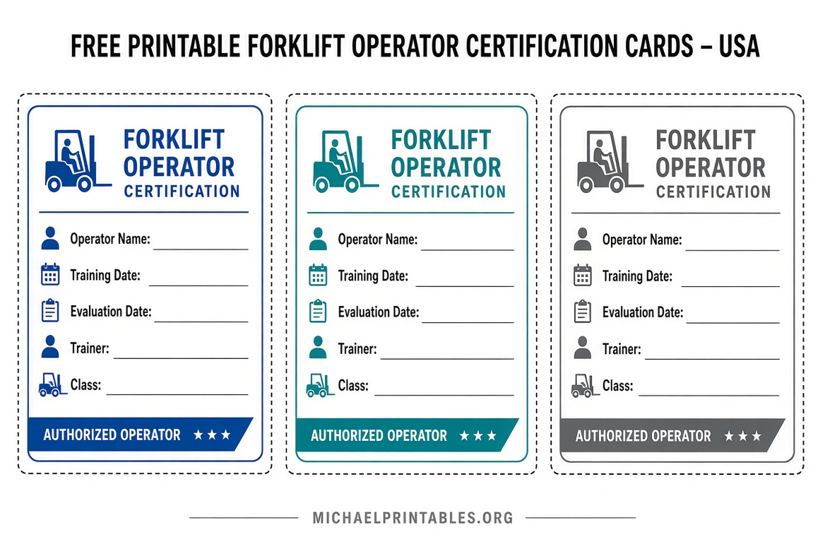 Free Printable Forklift License Template USA Guide