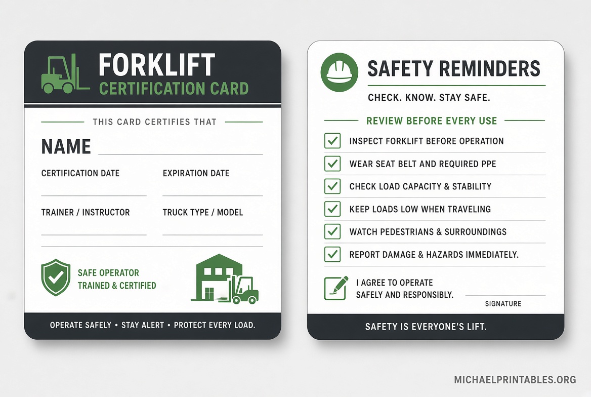 Free Printable Forklift License Template USA Guide