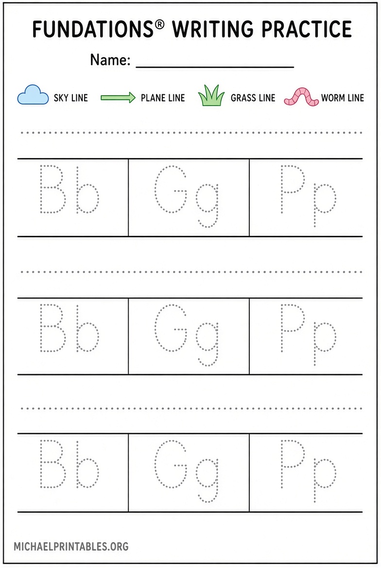 Free Printable Fundations Writing Paper for Kids