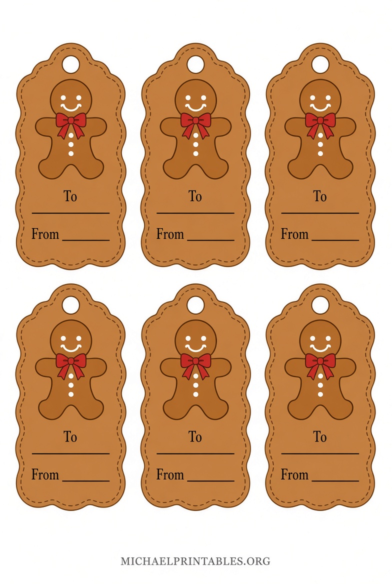 Free Printable Gingerbread Gift Tags (PDF)