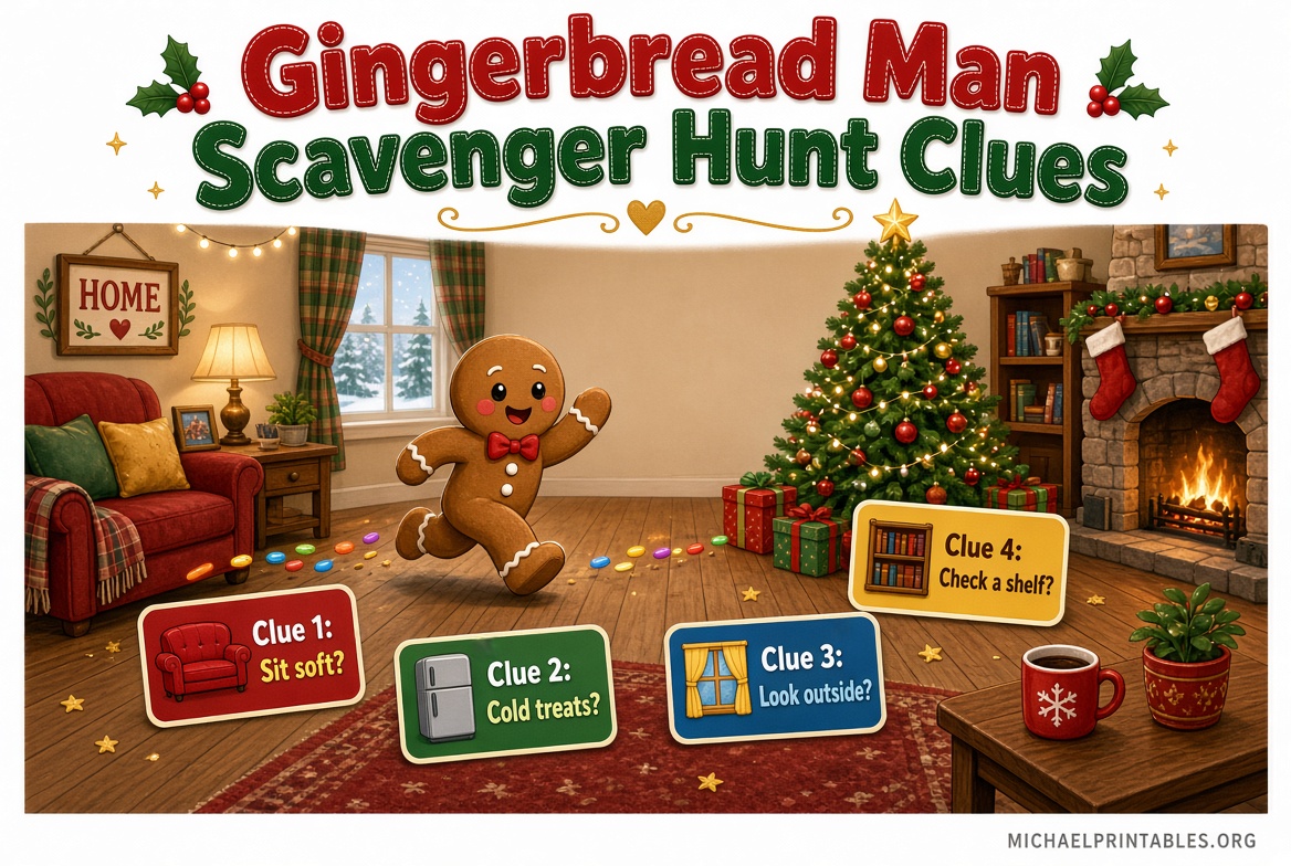 Free Printable Gingerbread Man Scavenger Hunt Clues