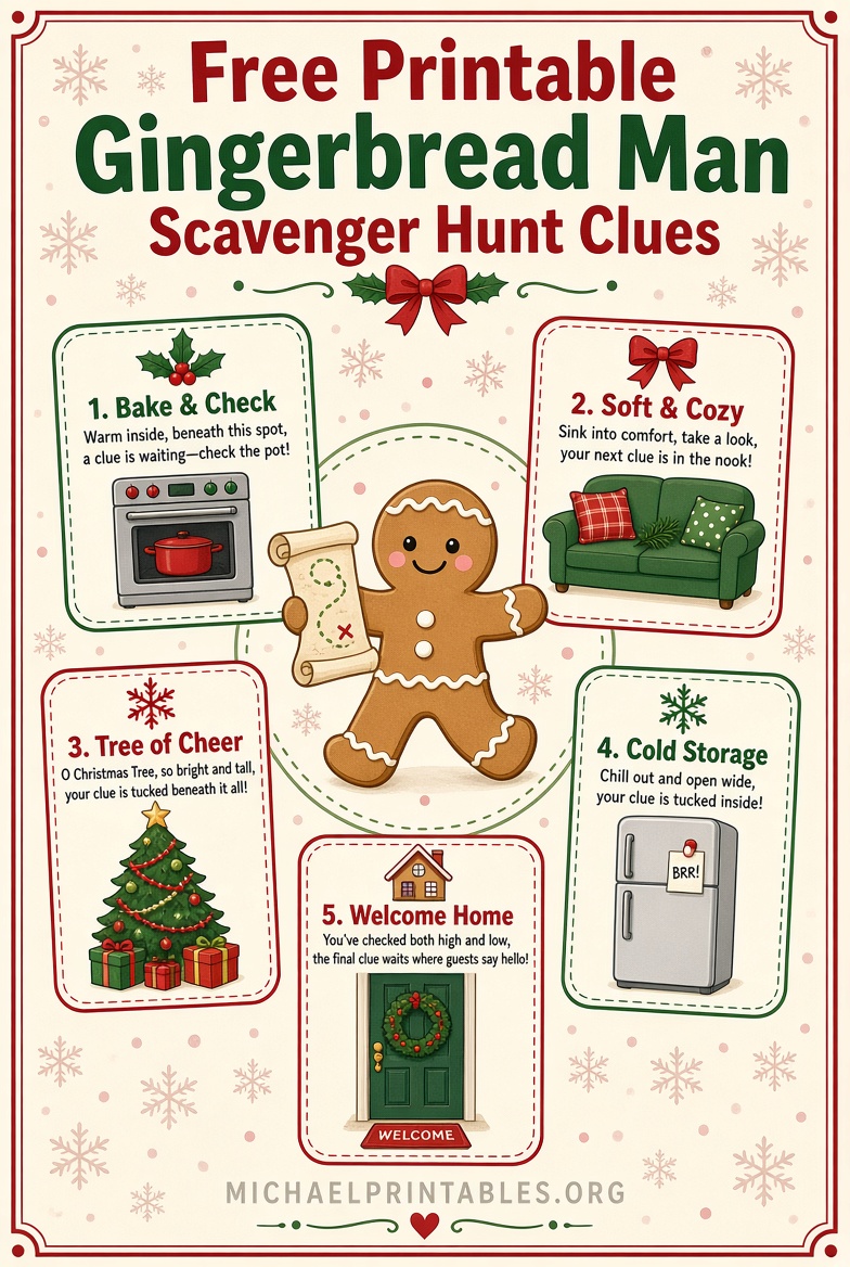 Free Printable Gingerbread Man Scavenger Hunt Clues