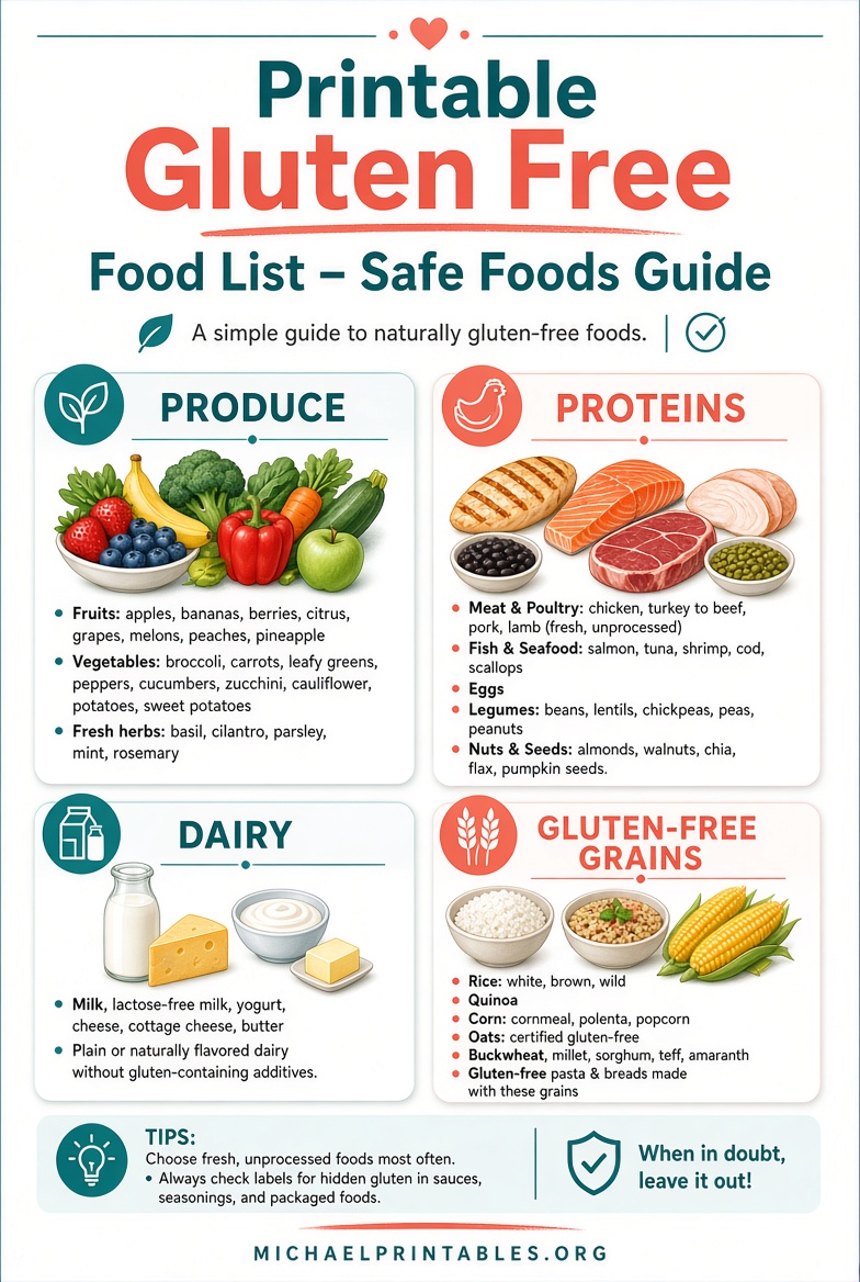 Free Printable Gluten Free Food List Guide