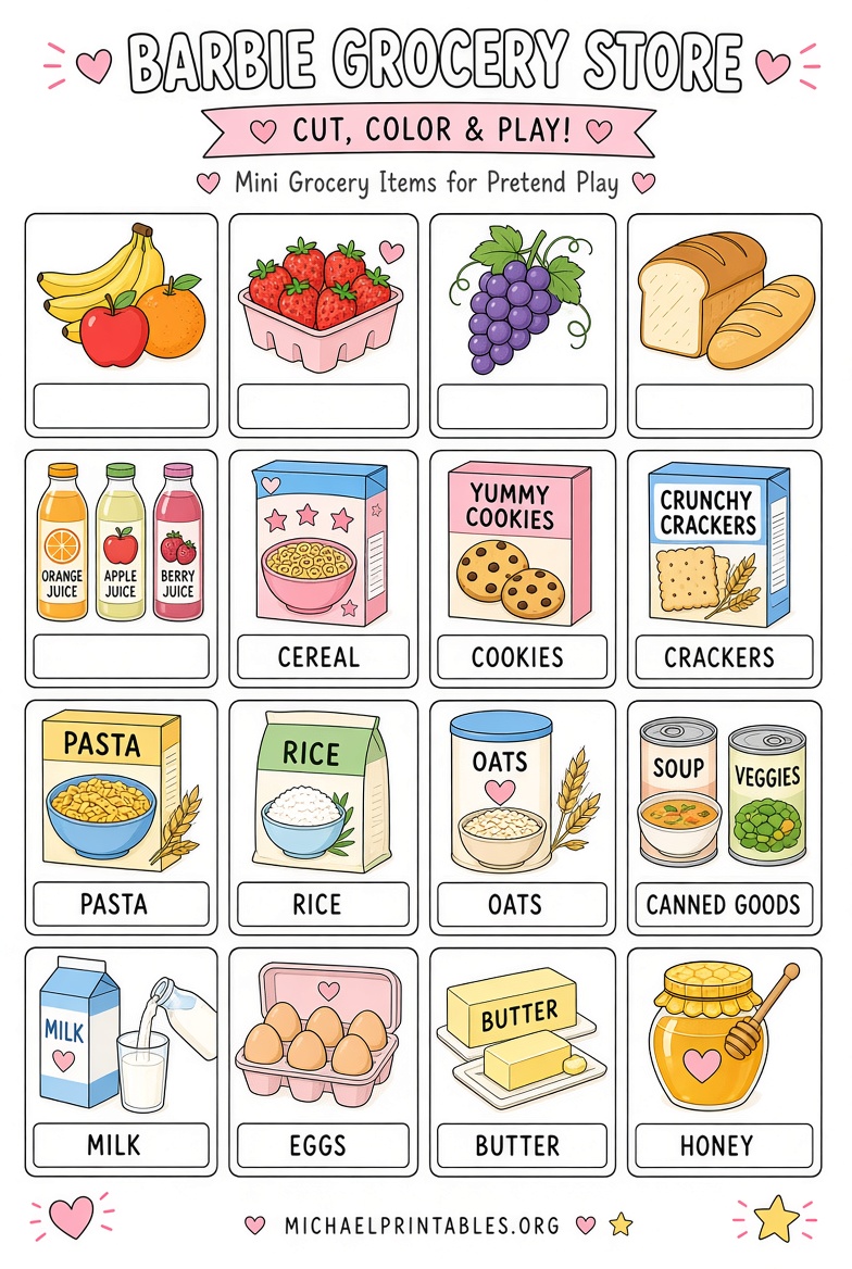 Free Printable Grocery Store Barbie Food Printables