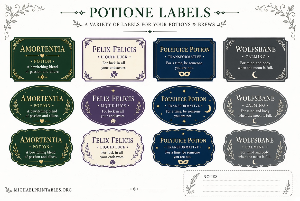 Free Printable Harry Potter Potion Labels Guide