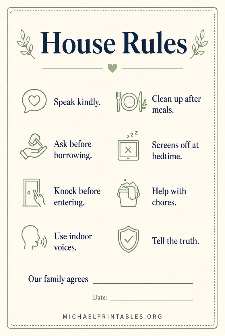 Free Printable House Rules Templates for US Homes