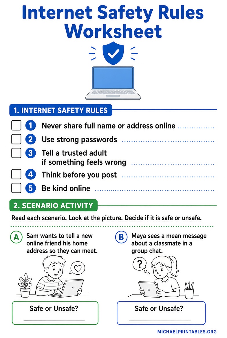 Free Printable Internet Safety Worksheets
