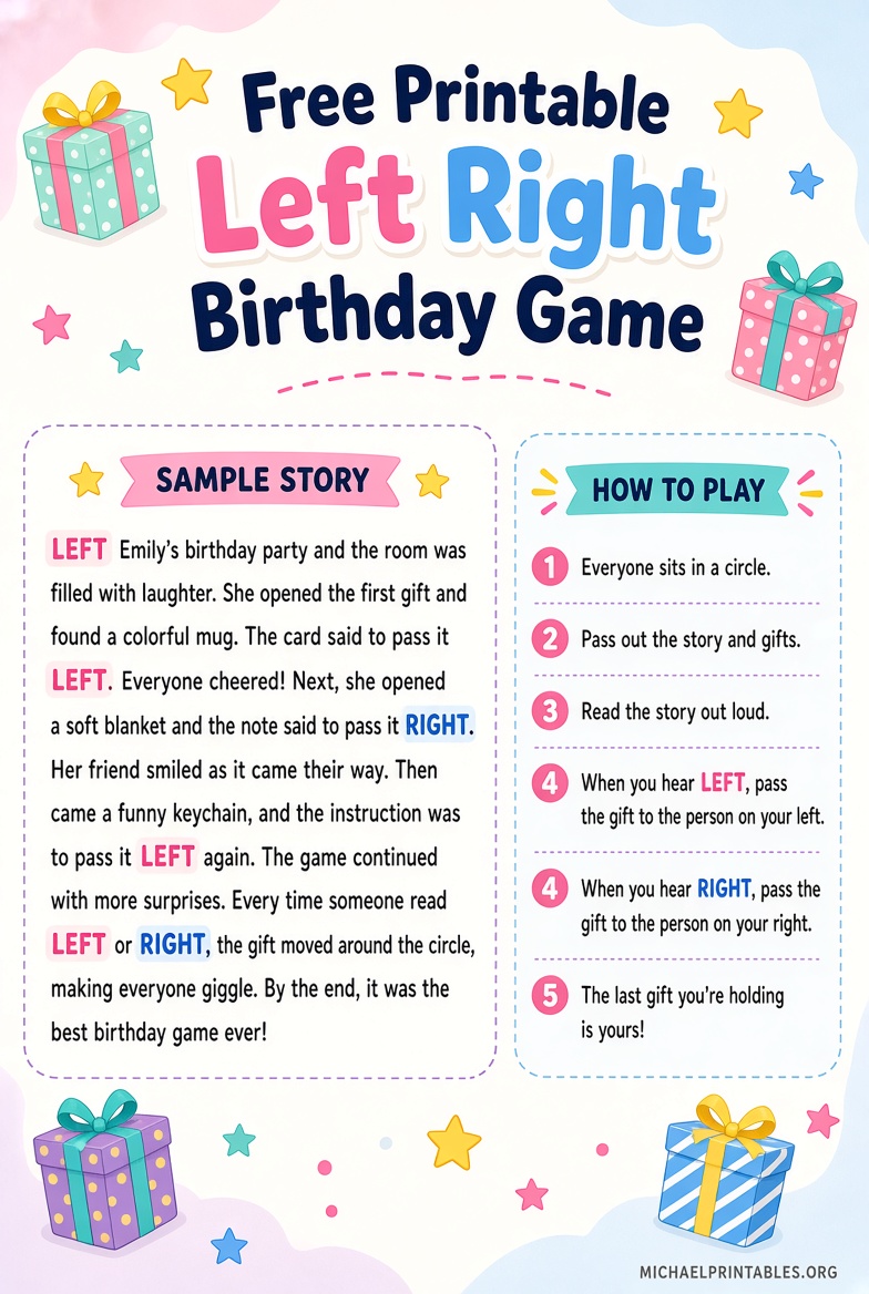 Free Printable Left Right Birthday Game Guide