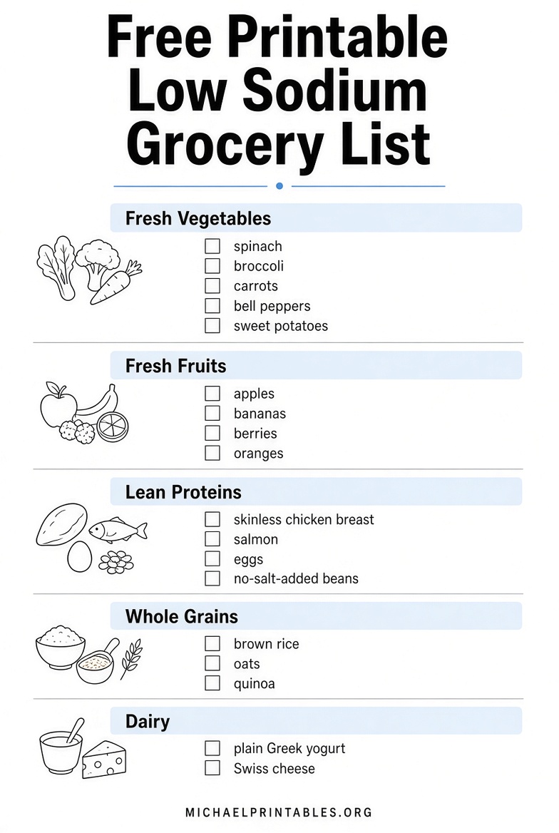 Free Printable Low Sodium Grocery List for Heart Health
