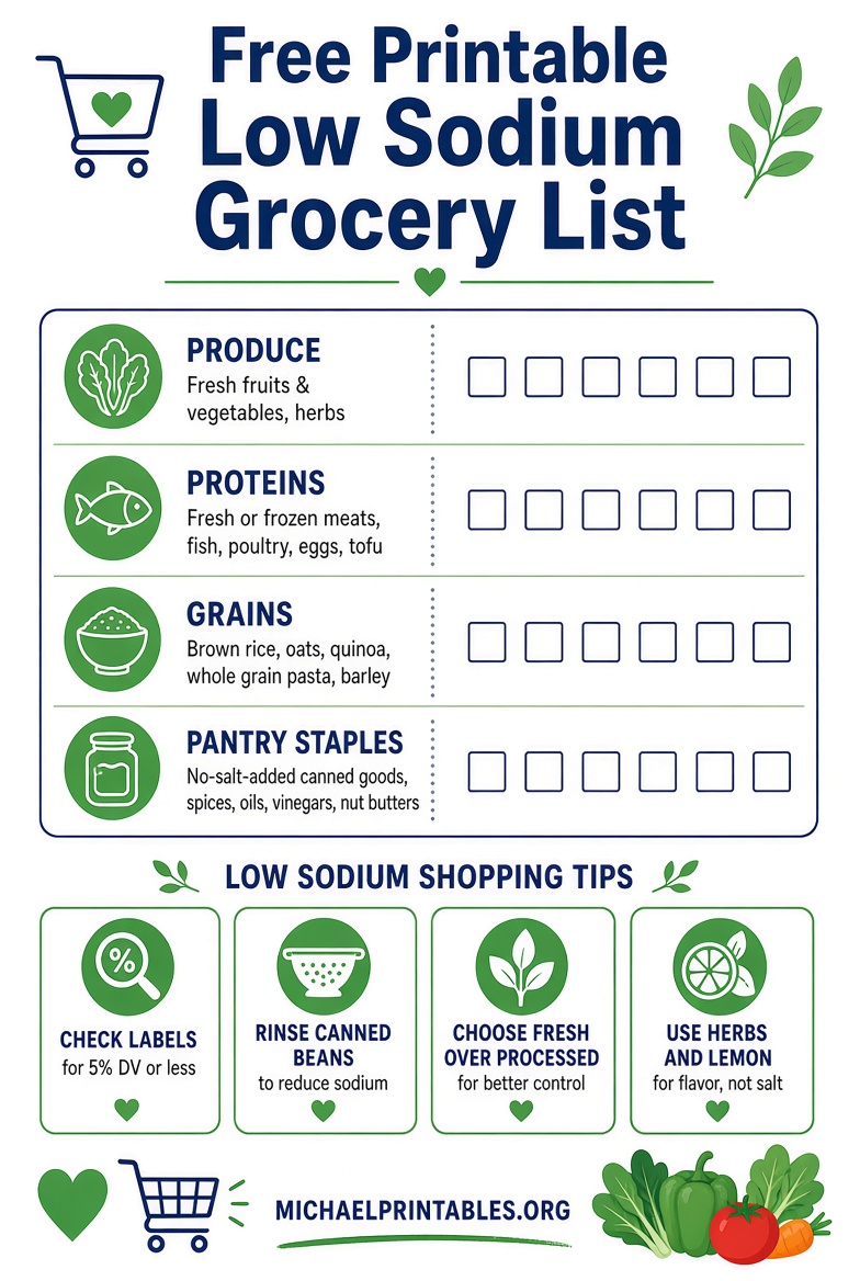 Free Printable Low Sodium Grocery List for Heart Health