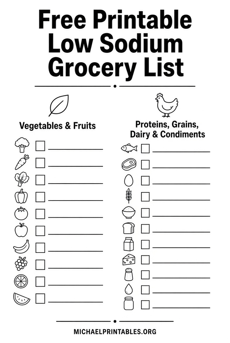 Free Printable Low Sodium Grocery List for Heart Health